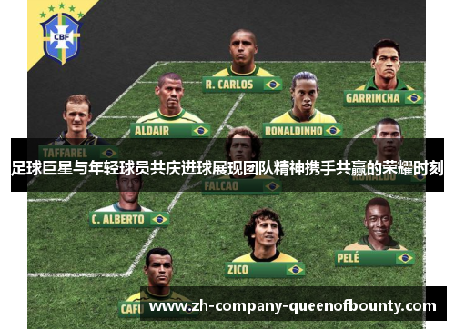 足球巨星与年轻球员共庆进球展现团队精神携手共赢的荣耀时刻